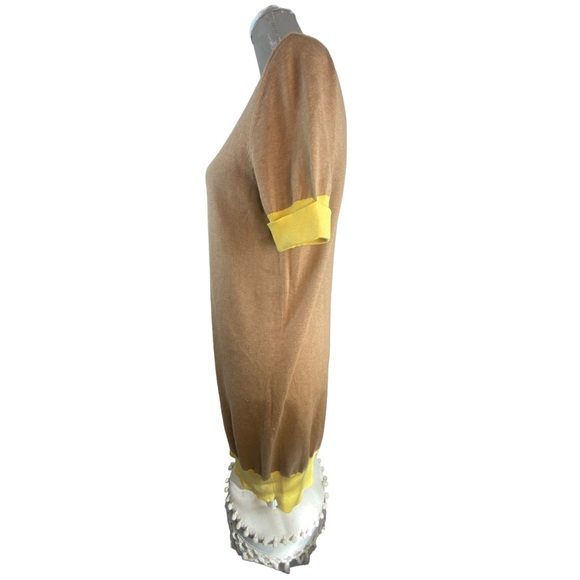 Mossimo Dutti Color Block Sweater Dress Short Sleeve Size XL Tan and Yellow - Picture 3 of 4